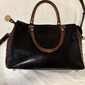 Brahmin Black Brown Croc Leather Tuscan Satchel Shoulder Strap Hand Bag